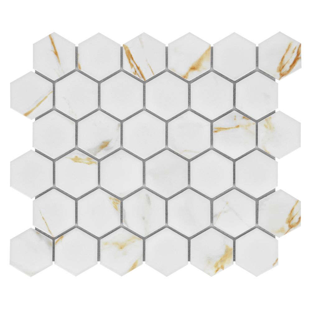 Hulu Hexagon Calacatta Matte 2″ x 2″ 11″ x 12.75″