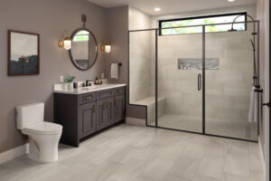 PORTO II™ 12 x 24 ivory matte floor sample 2 bathroom scene