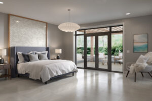 PORTO II™ 24 x 24 Polished white floor sample bedroom scene