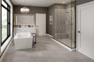 PORTO II™ 24 x 24 matte fawn floor sample bathroom scene