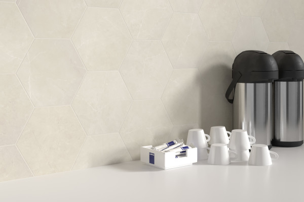 STERLINA II™ 8 x 10 Hexagon ivory wall sample