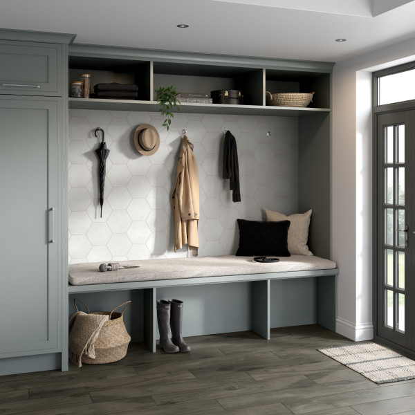 STERLINA II™ 8 x 10 Hexagon silver wall sample mudroom scene