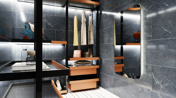 TERRAMOR NERO HONED 12X24-POR bathroom scene