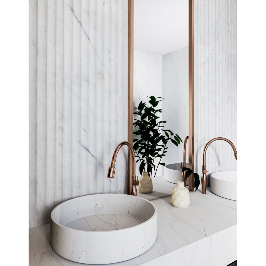 FLUTIQUE - 12X36 NAVE, ALBA, HONED vanity scene