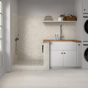 VENETIAN PEBBLES - 2X2:12X12 FLAT, IVORY, SATIN wall and floor shower pan sample