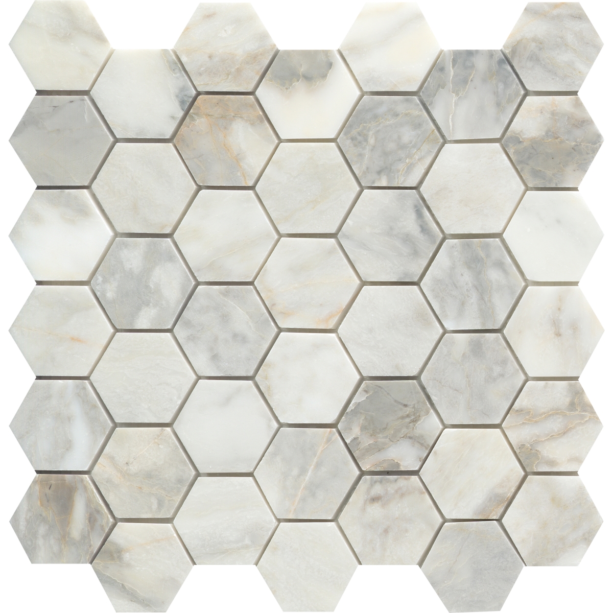 Calacata Giallo™ 2″Hexagon Mosaic