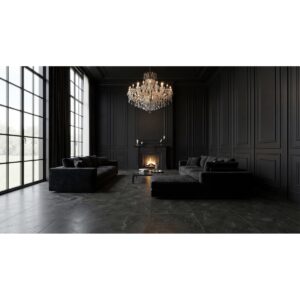 SAVINO 32 X 32 Matte Nuit floor sample living room setting