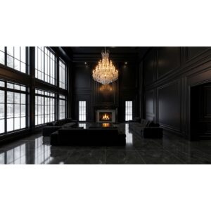 SAVINO 32 X 32 Polished Nuit floor sample living room setting