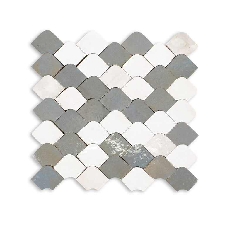Zellige Classique Mosaic Atlas White:Blanc:Gris Perle Chouari