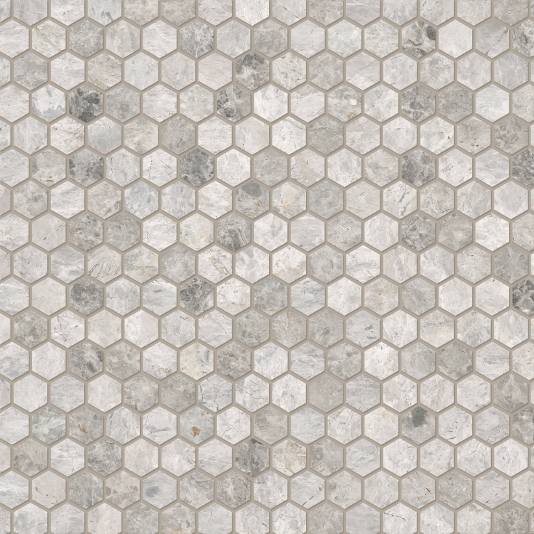 MARBLE 0.375X1:12X12 SILVER HEX MOSAIC