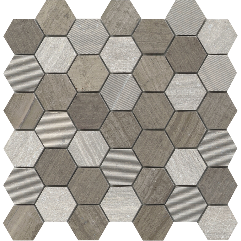 METRO 2X2:12X12 GRAY HEX MIX MOSAIC