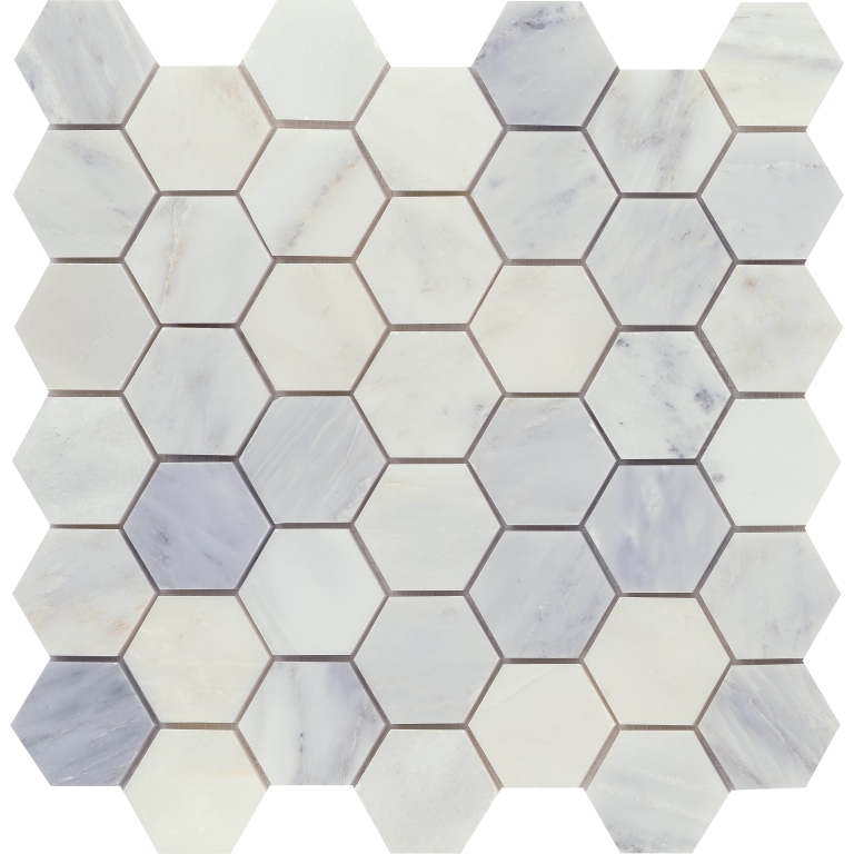 MARBLE 1.89″ X 2.17″/12″ X 12″ Winter Frost Hex Mosaic