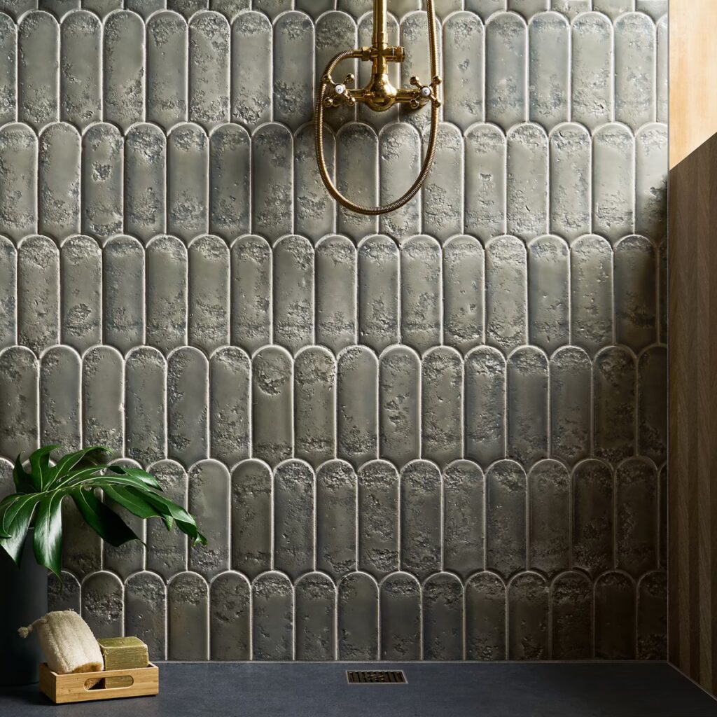 Corali Dove Gray 3x9 Textured Fish Scale Glossy Ceramic Tile wall sample 2