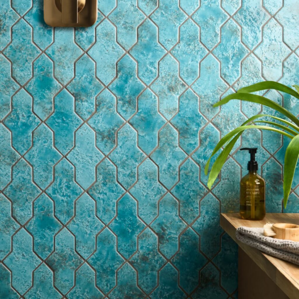 Greta Cruz Lagoon Blue 5x8 Glossy Textured Porcelain Tile wall sample