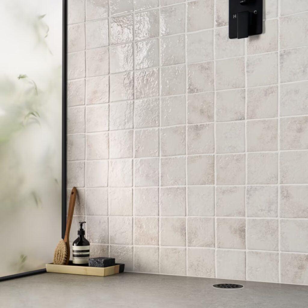 Greta Seashell White 5x5 Glossy Textured Porcelain Tile wall sample