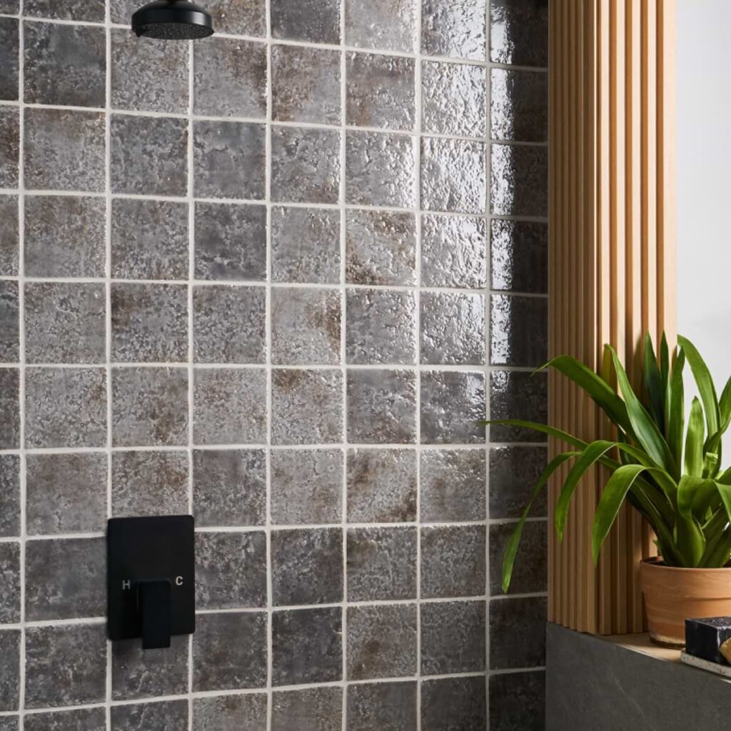 Greta Smoke Gray 5x5 Glossy Textured Porcelain Tile wall sample