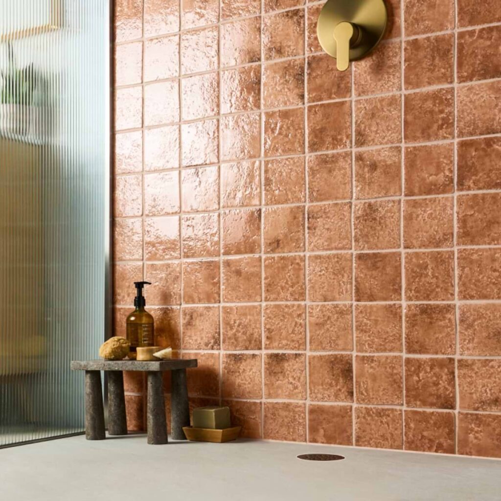 Greta Sunset Terracotta 5x5 Glossy Textured Porcelain Tile wall sample 2