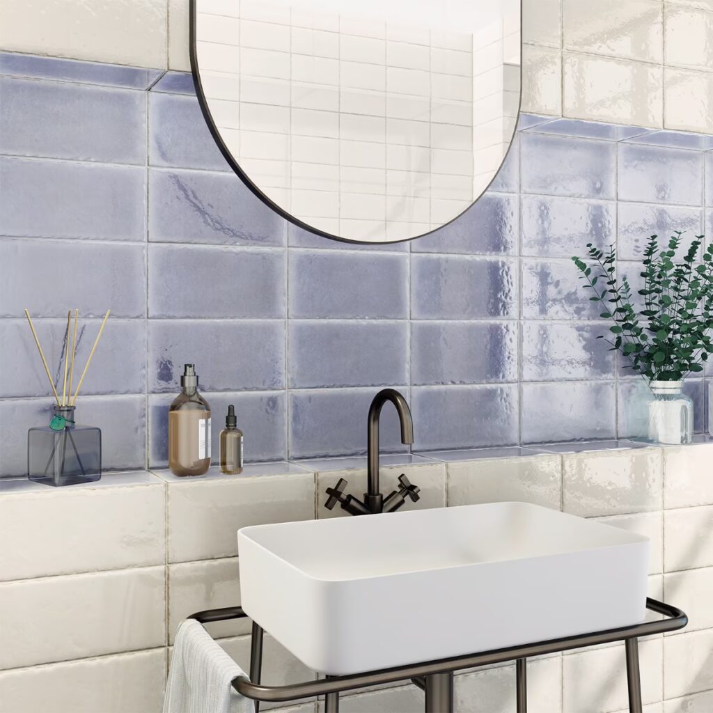 Jamesport Blue 6x12 Glossy Porcelain Subway Tile wall sample