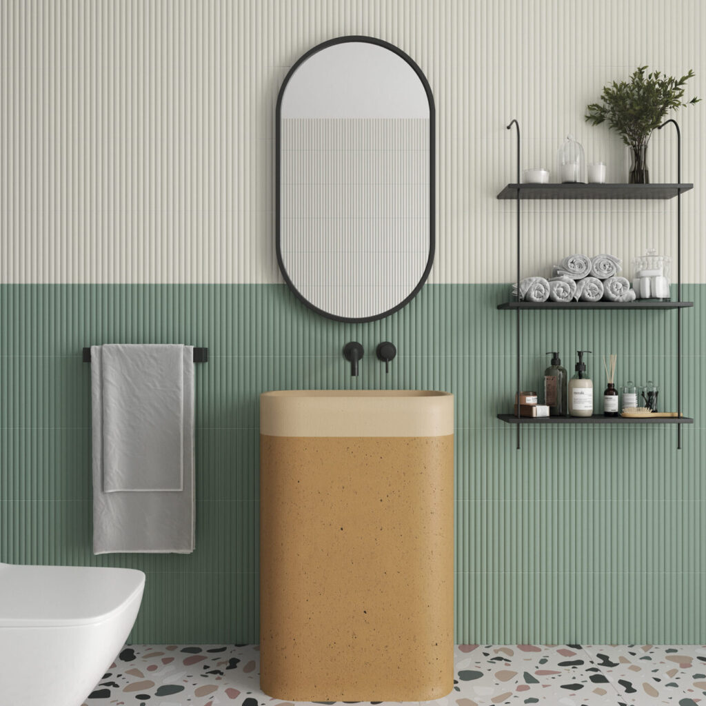 Match Curved 2.5 x 10 Chalk Matte bathroom wall sample