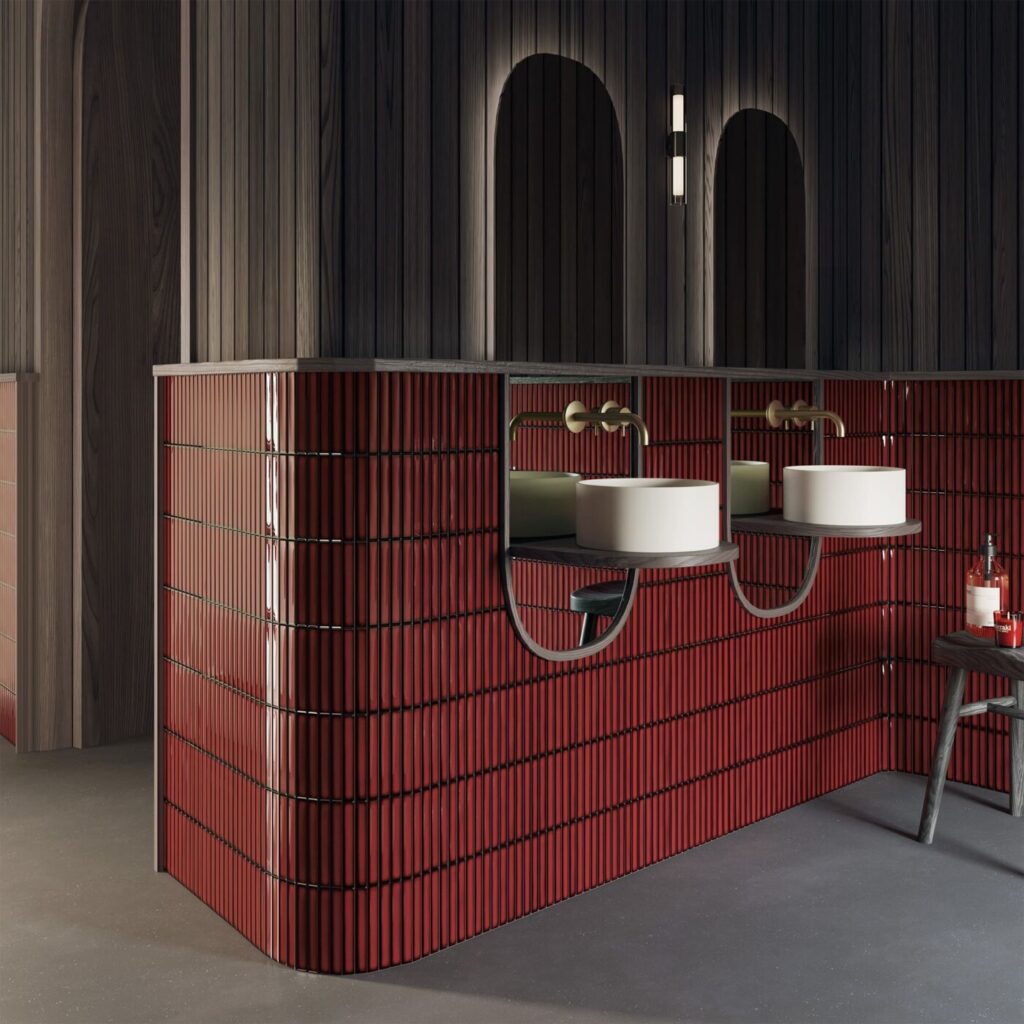 Osaka Bars 5 x 10 red bathroom wall sample