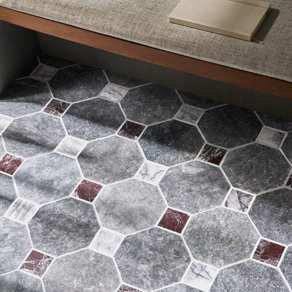 Alaris Lovina Gray 8 Octagon Lilac & Rosso Levanto Dot Roomscene01
