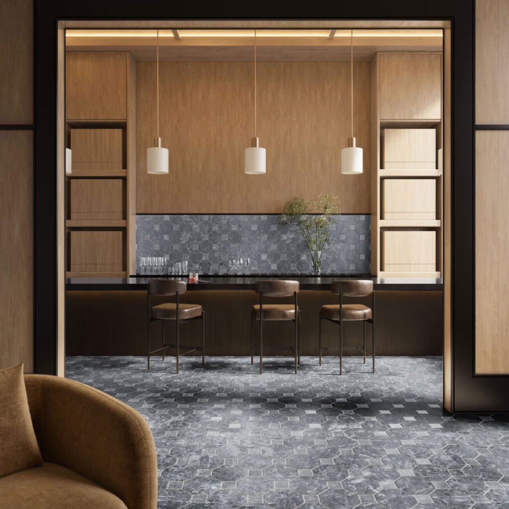 Alaris Lovina Gray 8 Octagon Lovina Gray Dot Roomscene01