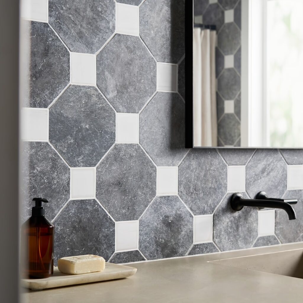 Alaris Lovina Gray 8 Octagon lacier White Dot Roomscene01