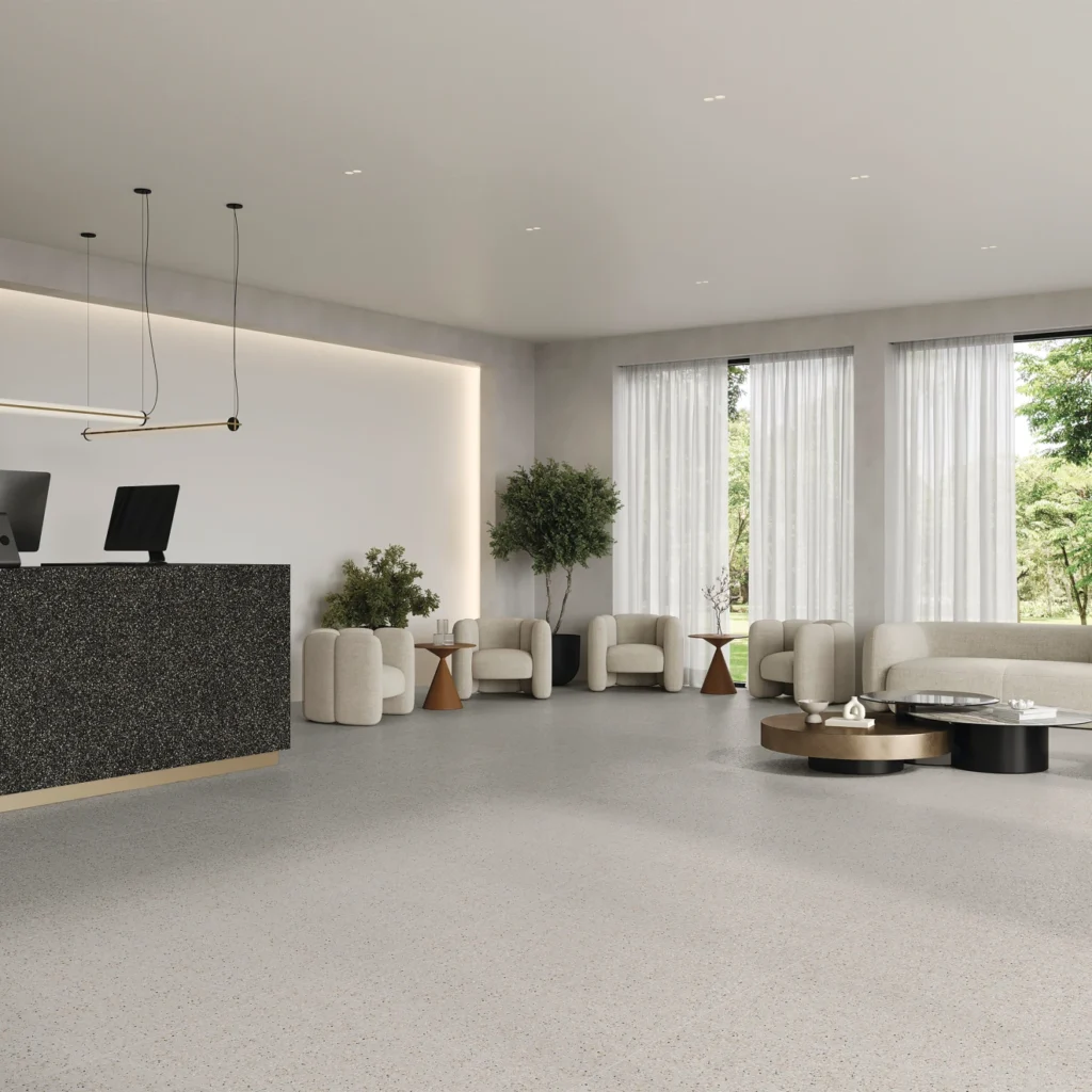 Mystere 24 x 24 Structured Porcelain Tile in Light Grey interior setting