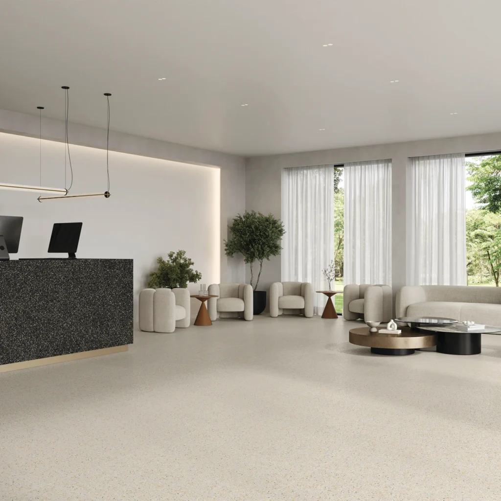 Mystere 24 x 24 Structured Porcelain Tile in Linen interior setting
