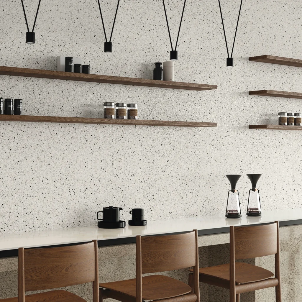 Mystere 24 x 24 Structured Porcelain Tile in White wall sample
