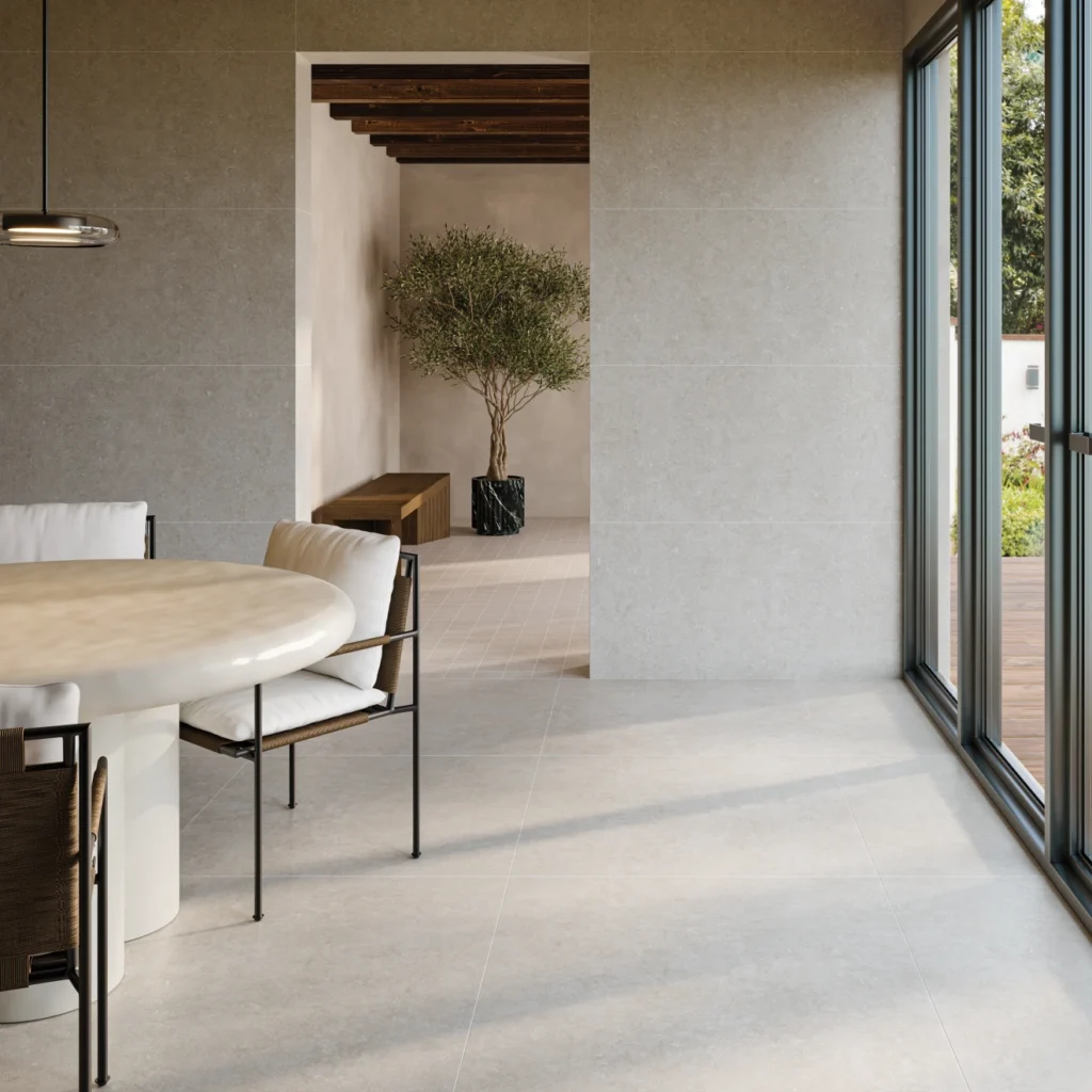 Oda 24 x 48 Soft Textured Matte Porcelain Tile in Ice room sample