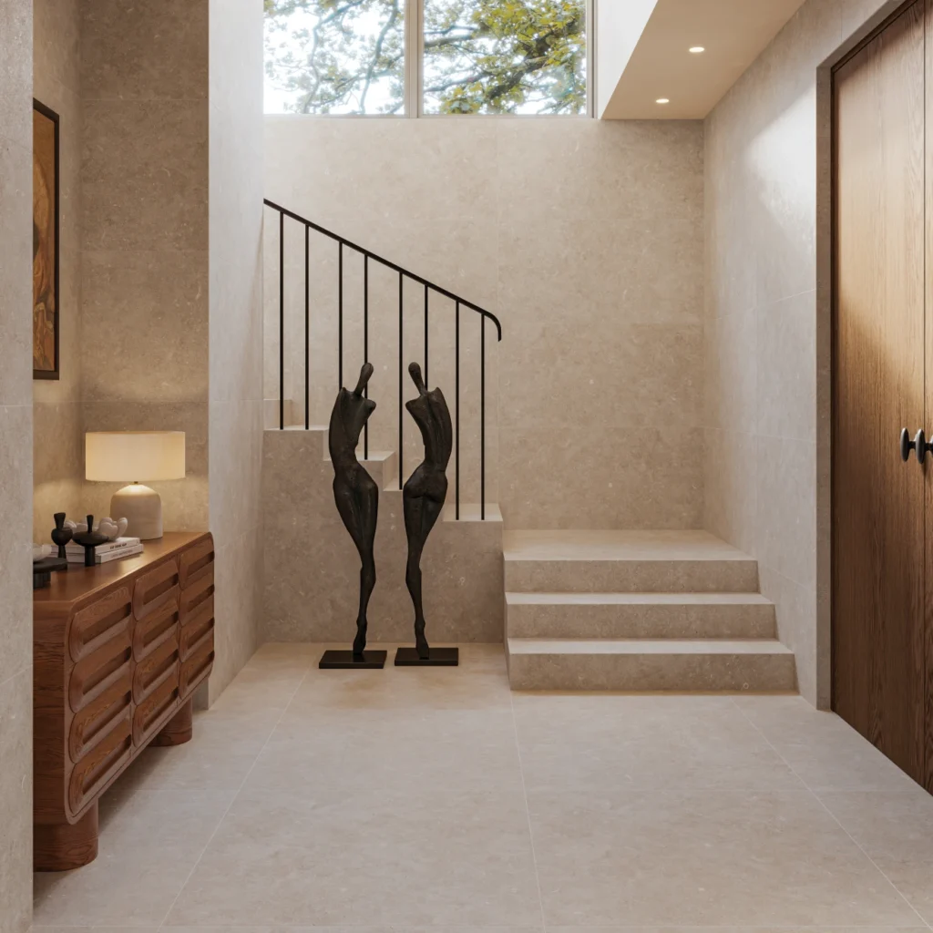 Oda 36 x 36 Soft Textured Matte Porcelain Tile in Light room sample