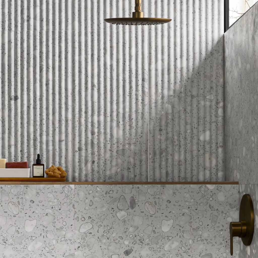 Terrazzo Italy Fluted Sacra Bianco White 12X24 Roomscene02