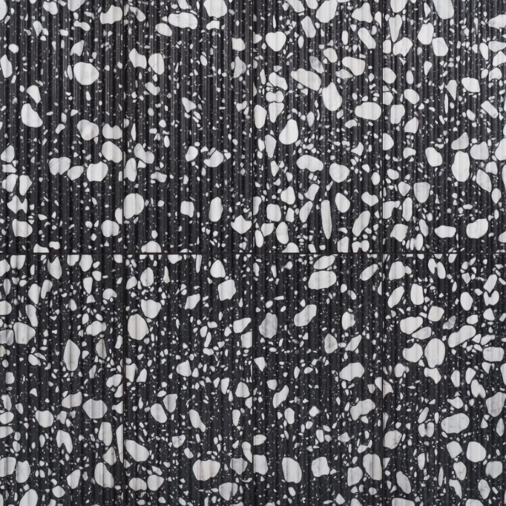 Terrazzo Italy Fluted Sacra Nero Black & White 12X24 Layout01