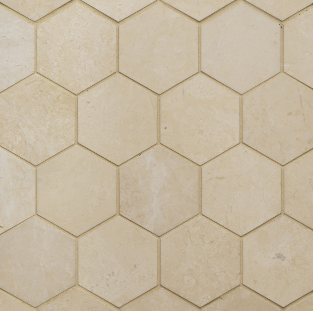 Caspian Bisque 3 Honed Marble Mesh Back Hexagon Mosaic