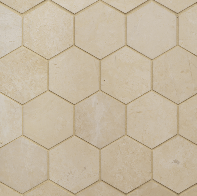 Caspian Bisque 3 Honed Marble Mesh Back Hexagon Mosaic